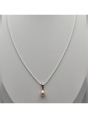 Freshwater Pink Real Pearl Necklace 18” Silver Plated Ball Chain NWOT